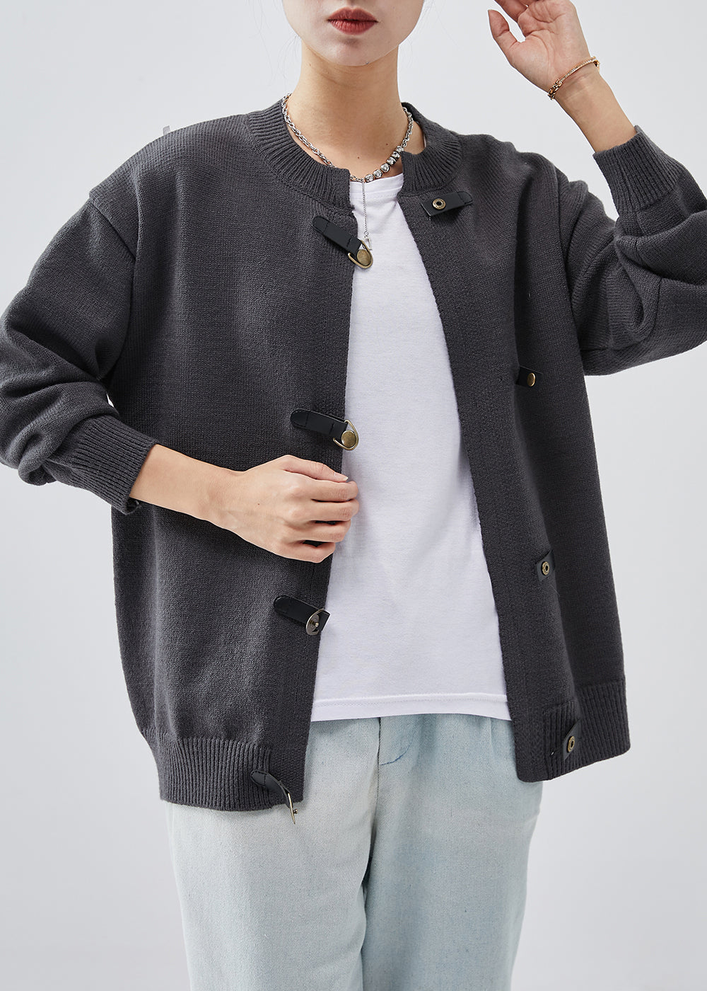 WW | Dark Grey Chunky Button-Down Knit Coats