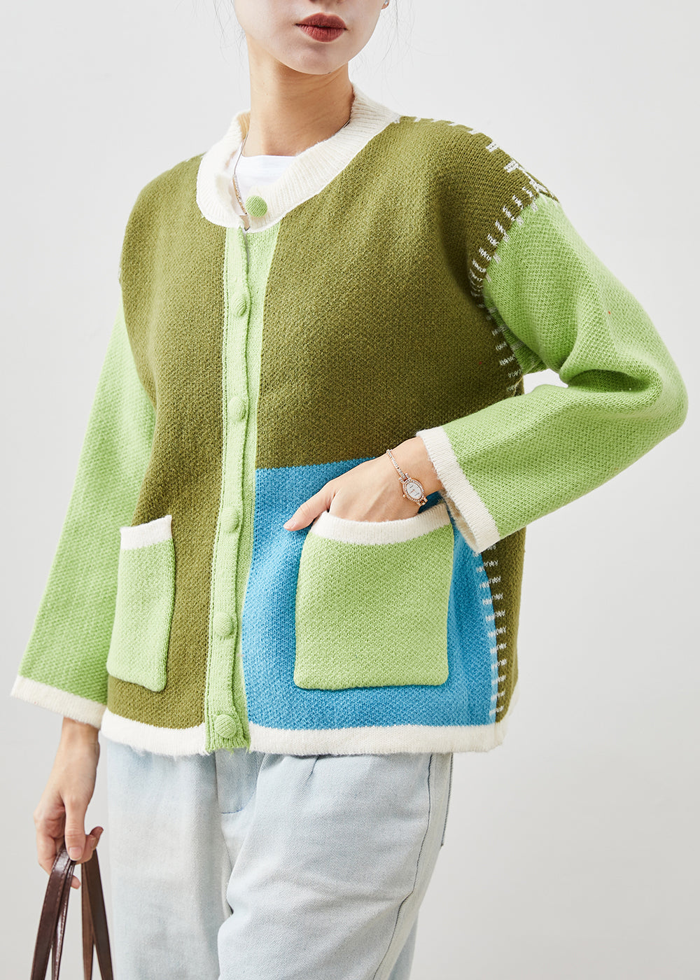 WW | Green Oversized Patchwork Cardigans