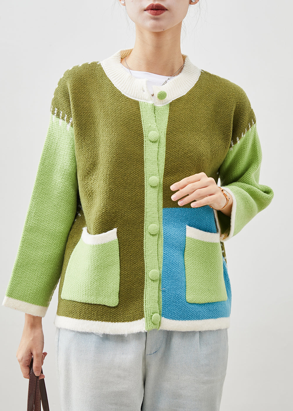 WW | Green Oversized Patchwork Cardigans