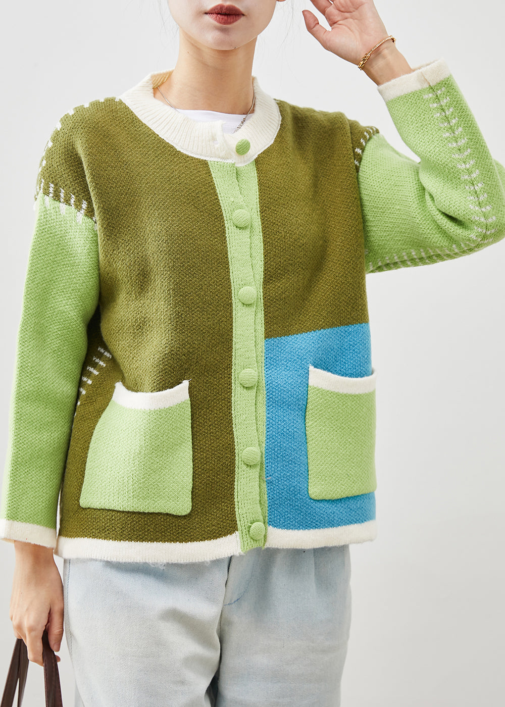 WW | Green Oversized Patchwork Cardigans