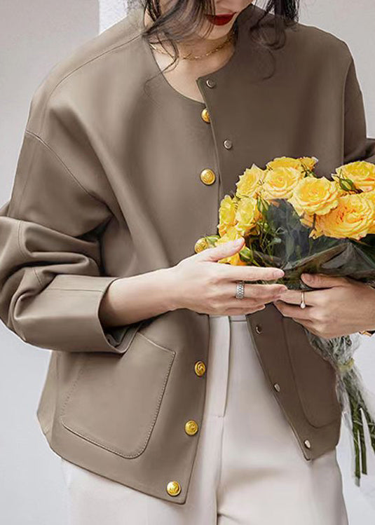 WW | Gray O-Neck Patchwork Shearling Coats with Pockets