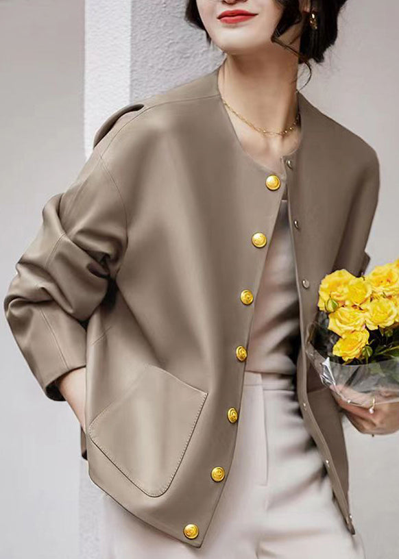 WW | Gray O-Neck Patchwork Shearling Coats with Pockets