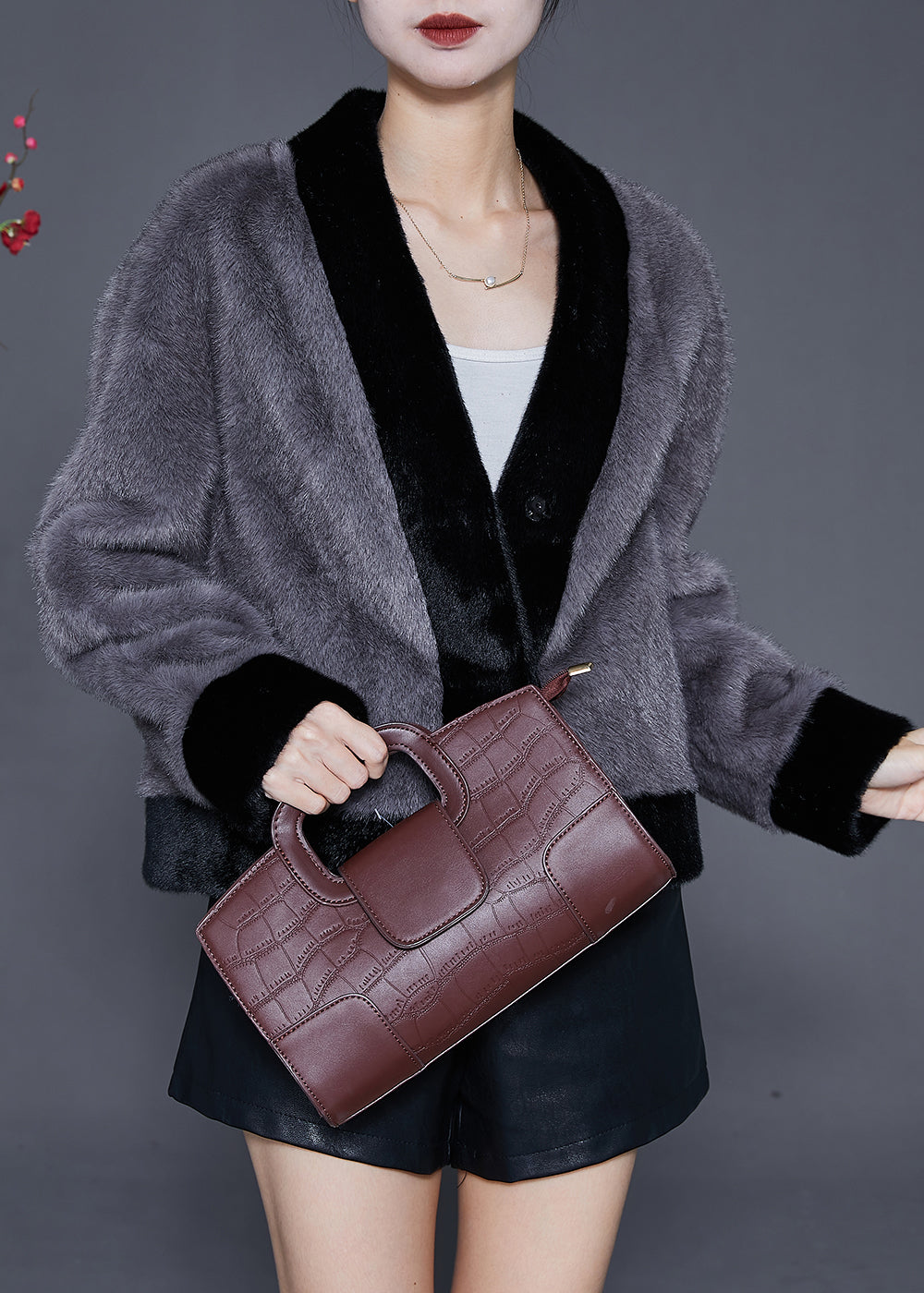 WW | Grey Plus Size Warm Fluffy Fur Jackets Winter