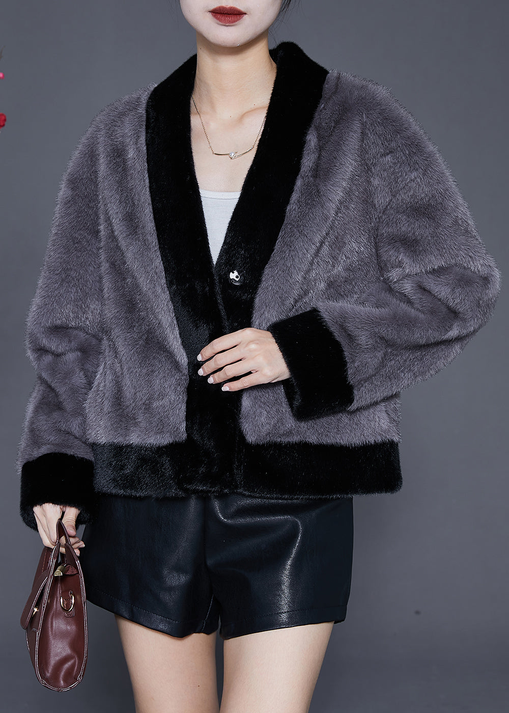 WW | Grey Plus Size Warm Fluffy Fur Jackets Winter