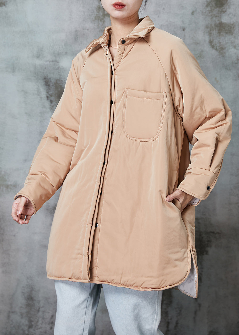 WW | Khaki Oversized Taschen Feine Baumwollgefüllte Pufferjacken Winter