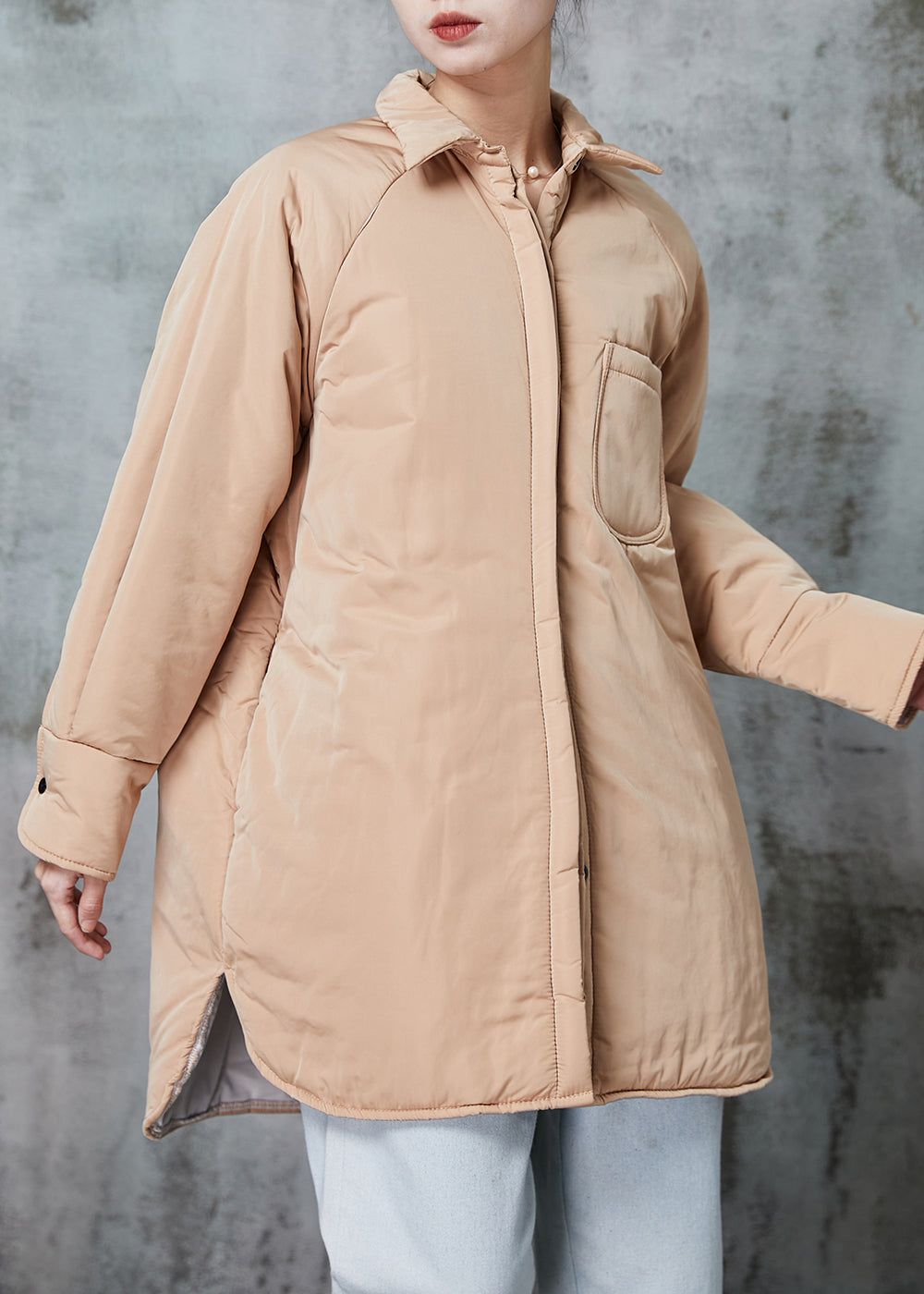 WW | Khaki Oversized Pocket Fine Cotton Puffer Jackets Winter