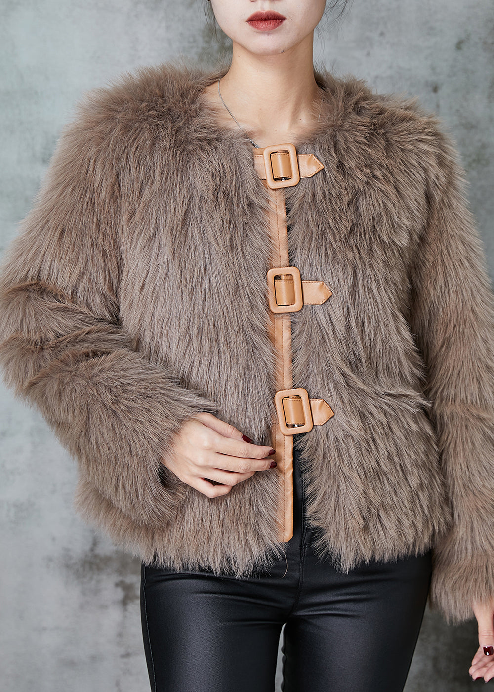 WW | Khaki Patchwork Faux Fur Jackets Winter