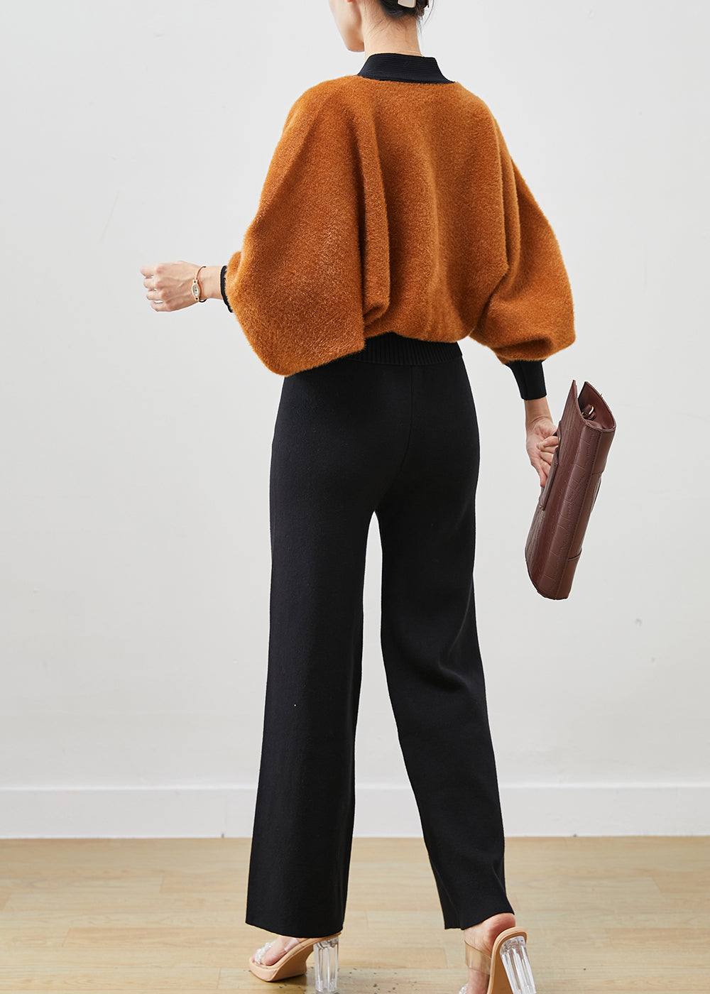 WW | Khaki Chunky Knit Coats and Straight Trousers Two-Piece Set