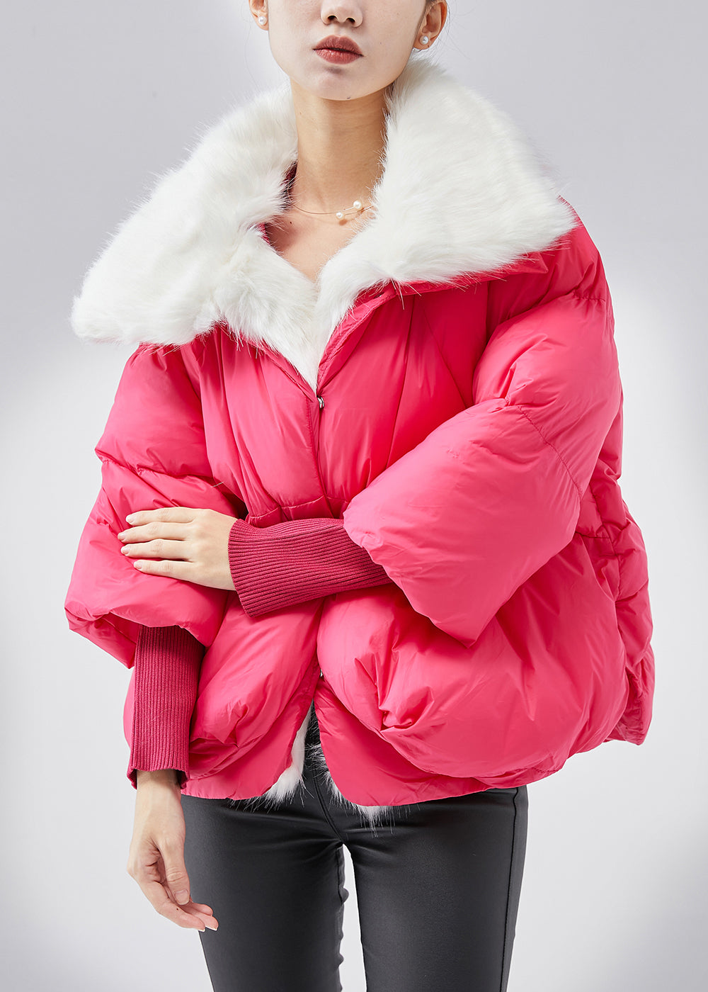 WW | Pinker Pelzkragen Feine Baumwollgefüllte Winterkurzmäntel