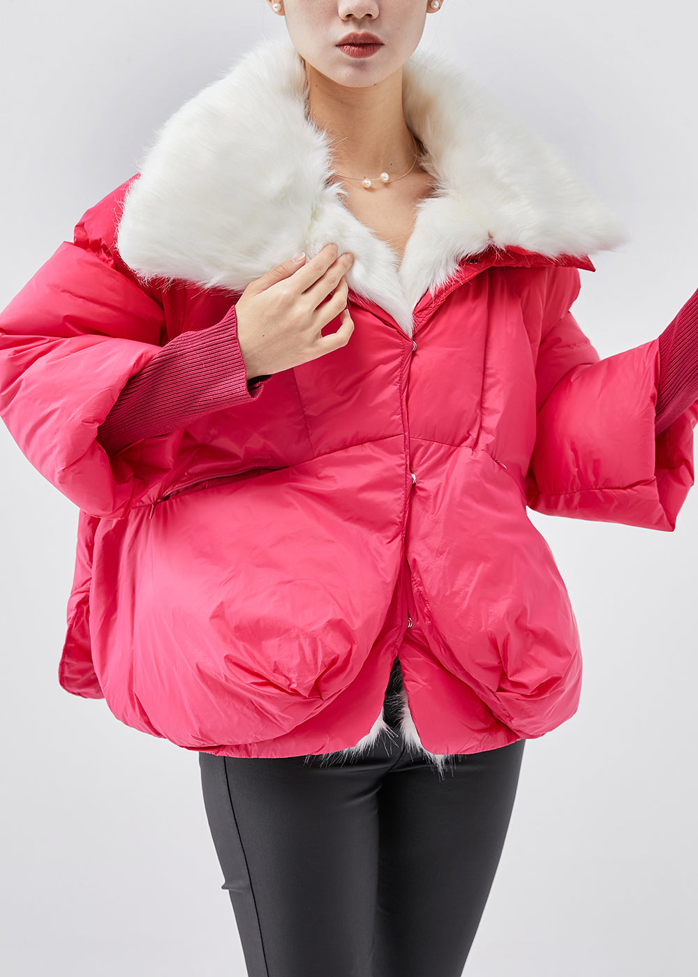 WW | Pink Fur Collar Fine Cotton-Padded Winter Short Coats