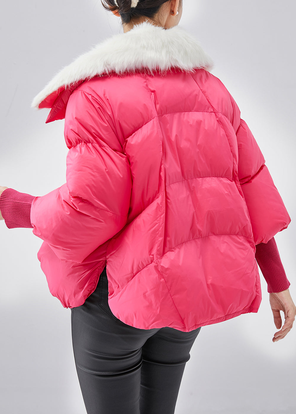 WW | Pinker Pelzkragen Feine Baumwollgefüllte Winterkurzmäntel
