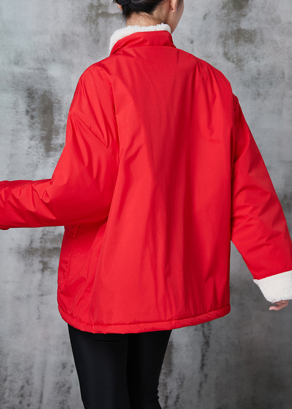 WW | Red Chinese Button Fleece Wool Lined Jackets Winter