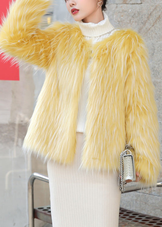 WW | White O-neck Leather and Fur Coat Long Sleeves