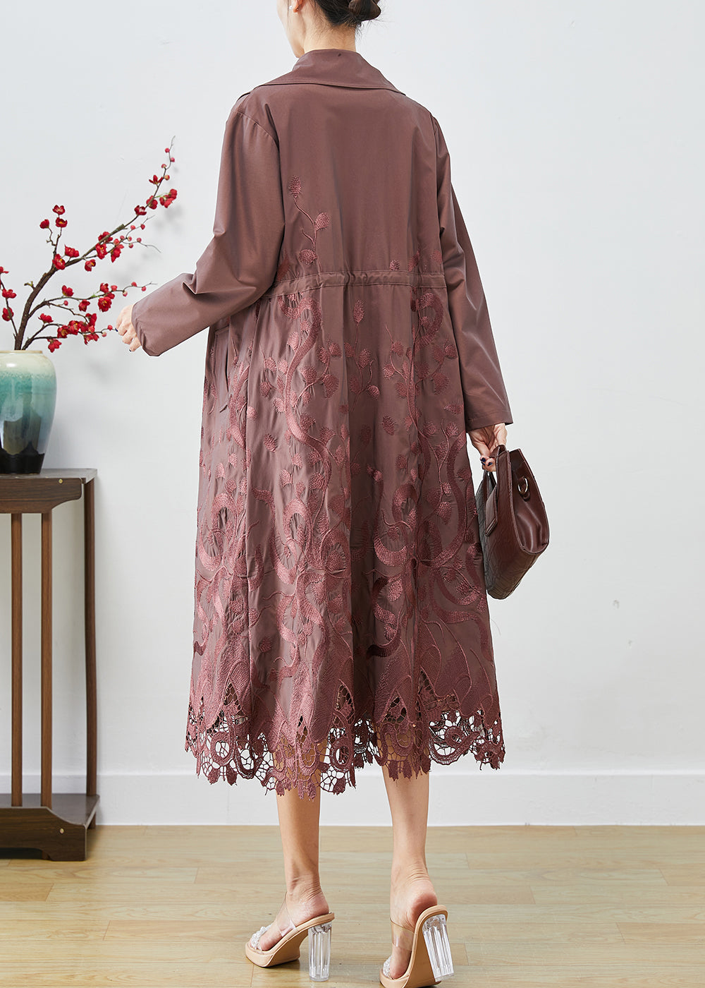 WW | Spandex Trench Coats Embroidered Waist Belt