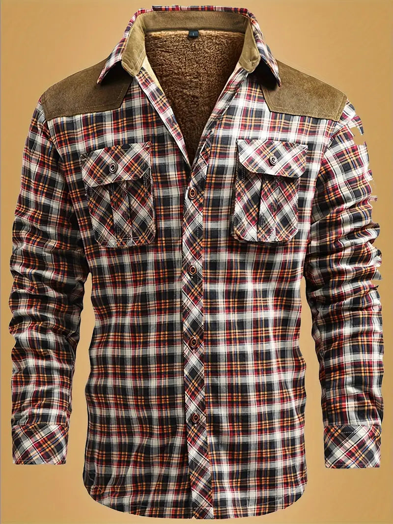 WW | Modische karierte Flanelljacke mit Wildlederdetails für Männer