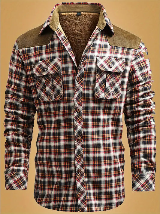 WW | Modische karierte Flanelljacke mit Wildlederdetails für Männer
