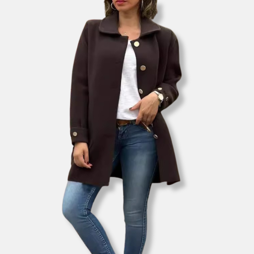 WW | Long Coat Casual Fit Wool-Look Single-Breasted with Decorative Buttons