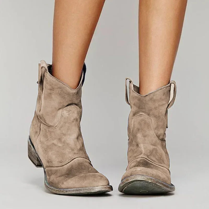 WW | Brown Vintage Cowboy Ankle Boots for Women Stylish & Comfortable