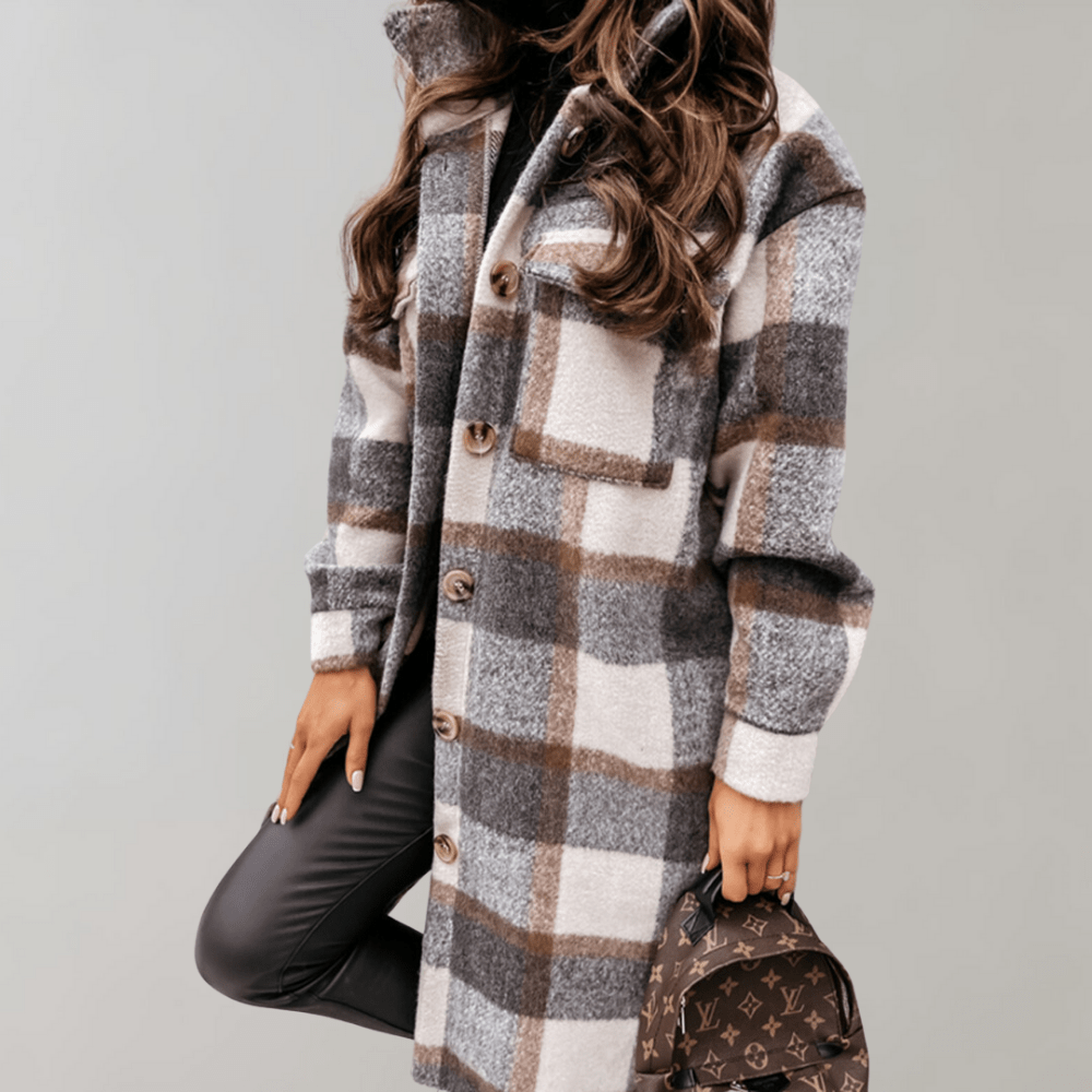 WW | Karo Lang Shacket - Oversized Passform - Weicher Wollmix - Trendy Schichtstück