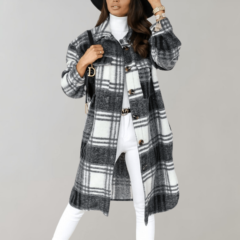 WW | Karo Lang Shacket - Oversized Passform - Weicher Wollmix - Trendy Schichtstück