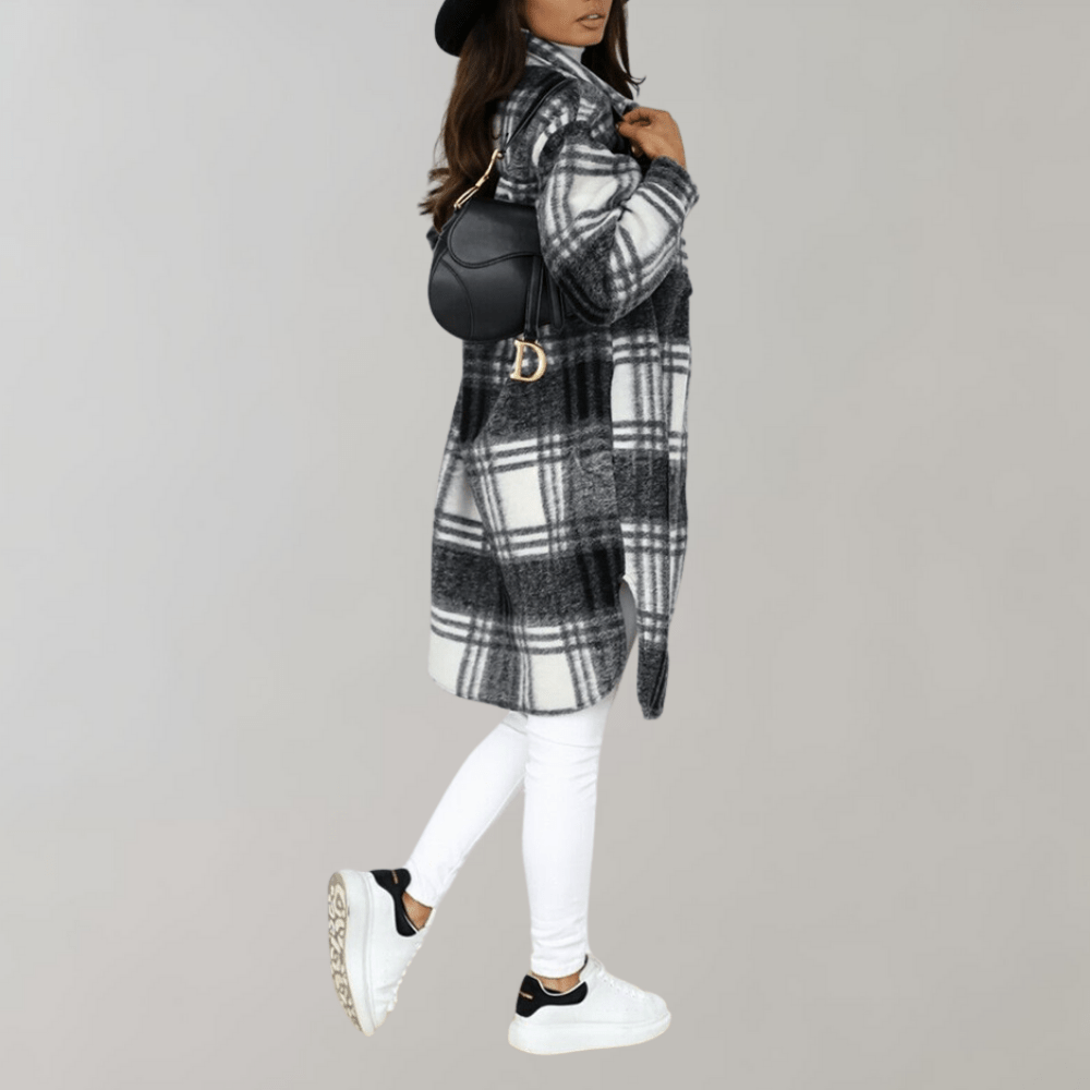 WW | Karo Lang Shacket - Oversized Passform - Weicher Wollmix - Trendy Schichtstück