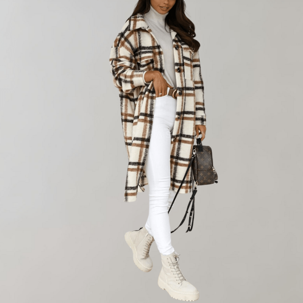 WW | Karo Lang Shacket - Oversized Passform - Weicher Wollmix - Trendy Schichtstück