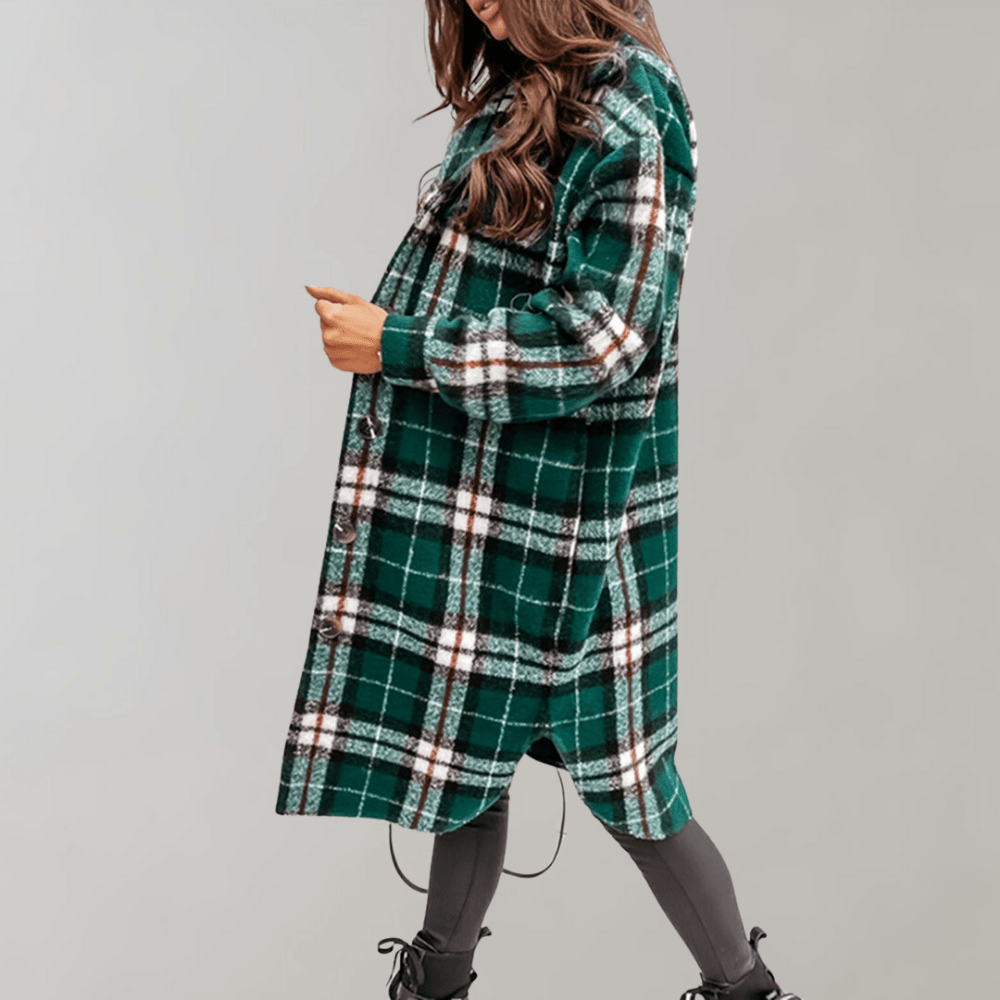 WW | Karo Lang Shacket - Oversized Passform - Weicher Wollmix - Trendy Schichtstück