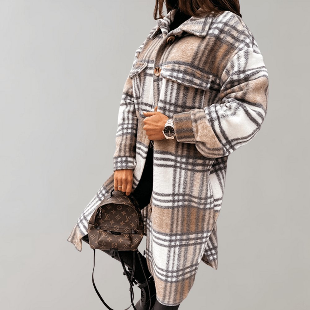 WW | Karo Lang Shacket - Oversized Passform - Weicher Wollmix - Trendy Schichtstück