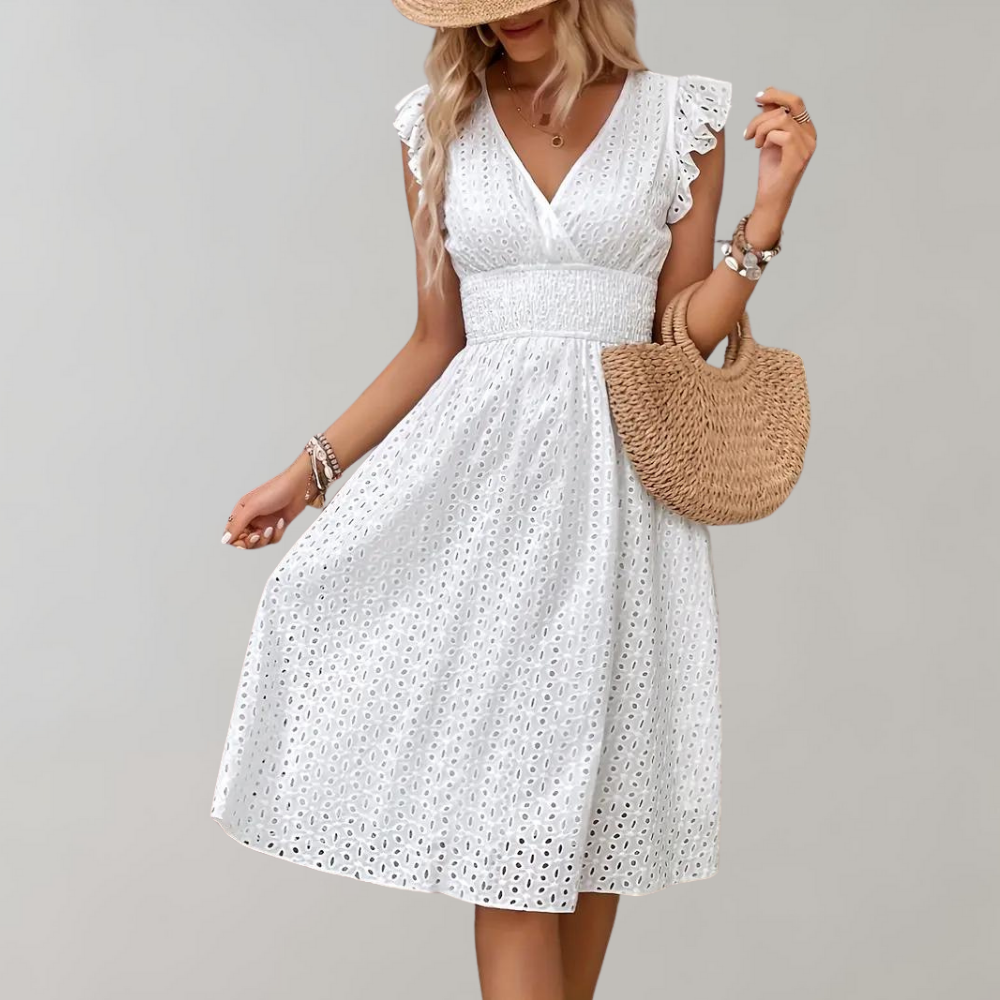 WW | Elegantes, Weißes Sommerkleid mit Rüschenärmeln