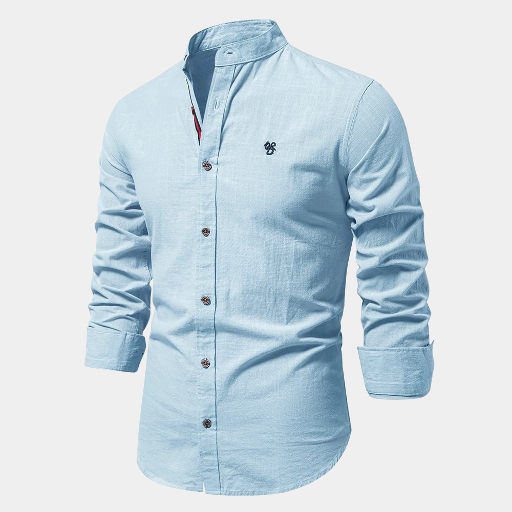 WW | Slim Fit Breathable Fabric Stand-up Collar Buttons with Contrast Details