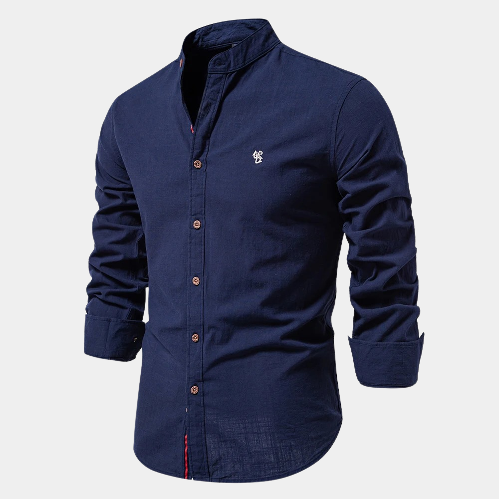 WW | Slim Fit Breathable Fabric Stand-up Collar Buttons with Contrast Details