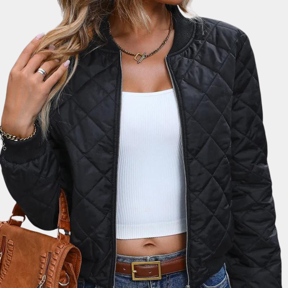 WW | Damen Schwarze Bomberjacke Gefüttertes Design