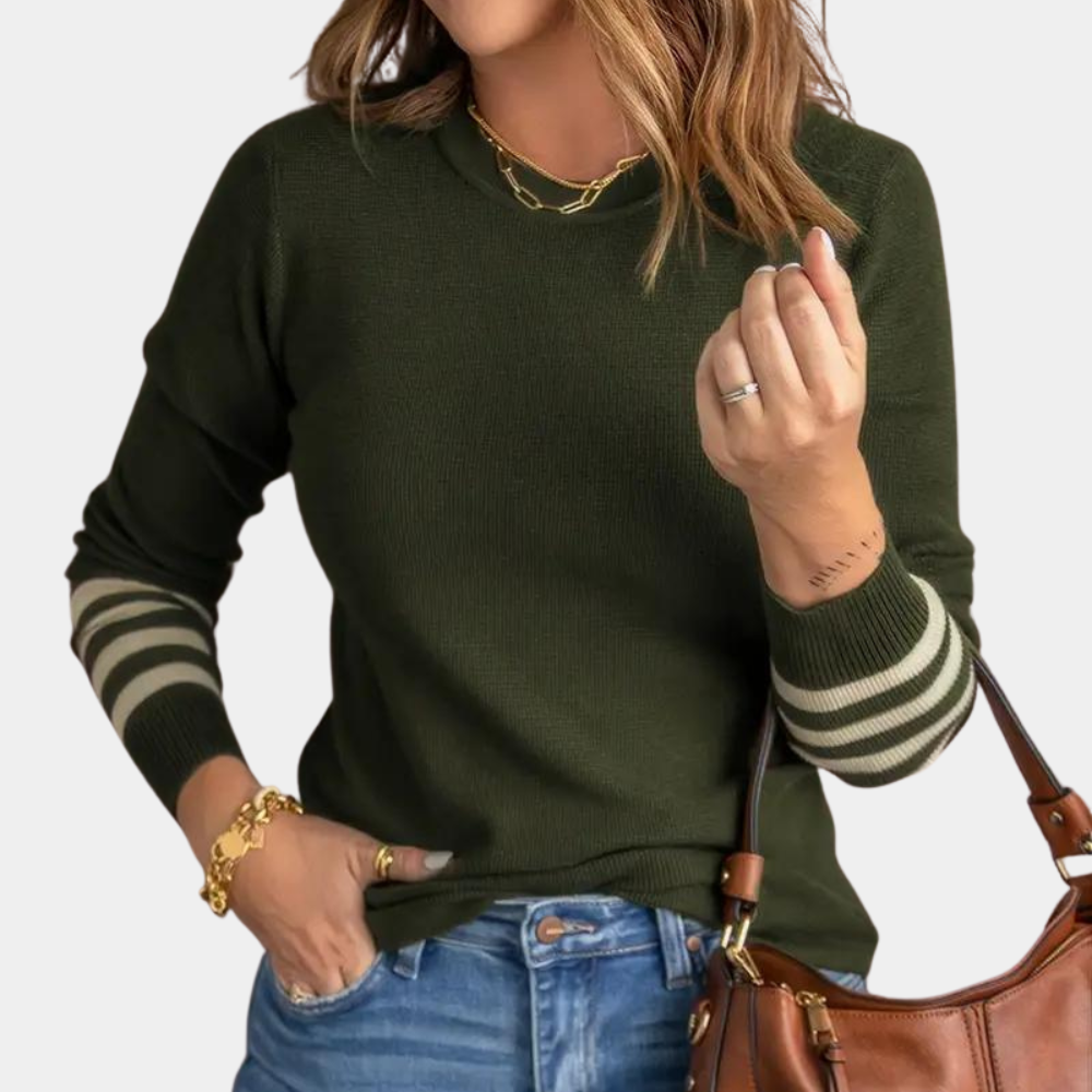 WW | Eleganter Damenpullover mit Gestreiften Ärmeln