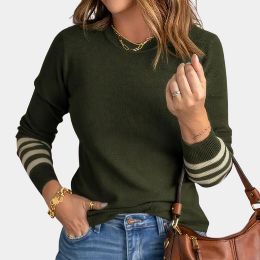 WW | Elegant Women's Sweater with Striped Sleeves