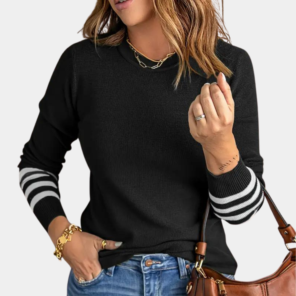 WW | Eleganter Damenpullover mit Gestreiften Ärmeln