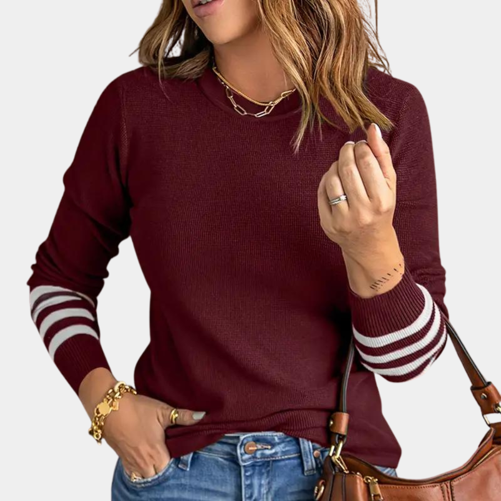 WW | Eleganter Damenpullover mit Gestreiften Ärmeln