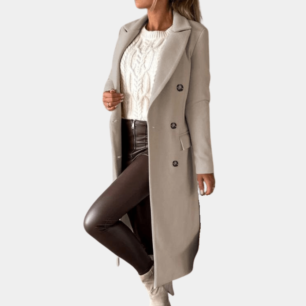 WW | Doppelreihiger Wollmantel - Maßgeschneiderte Passform - Elegantes Langdesign - Winteroberbekleidung