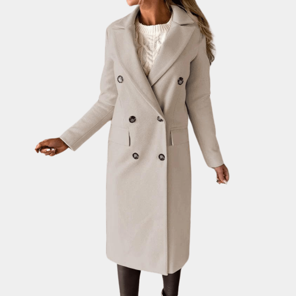 WW | Doppelreihiger Wollmantel - Maßgeschneiderte Passform - Elegantes Langdesign - Winteroberbekleidung