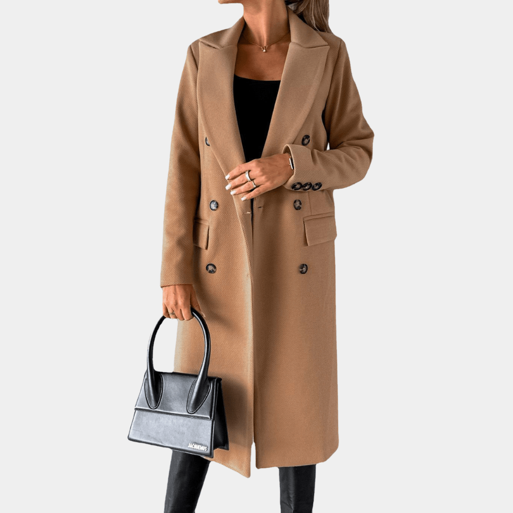 WW | Doppelreihiger Wollmantel - Maßgeschneiderte Passform - Elegantes Langdesign - Winteroberbekleidung