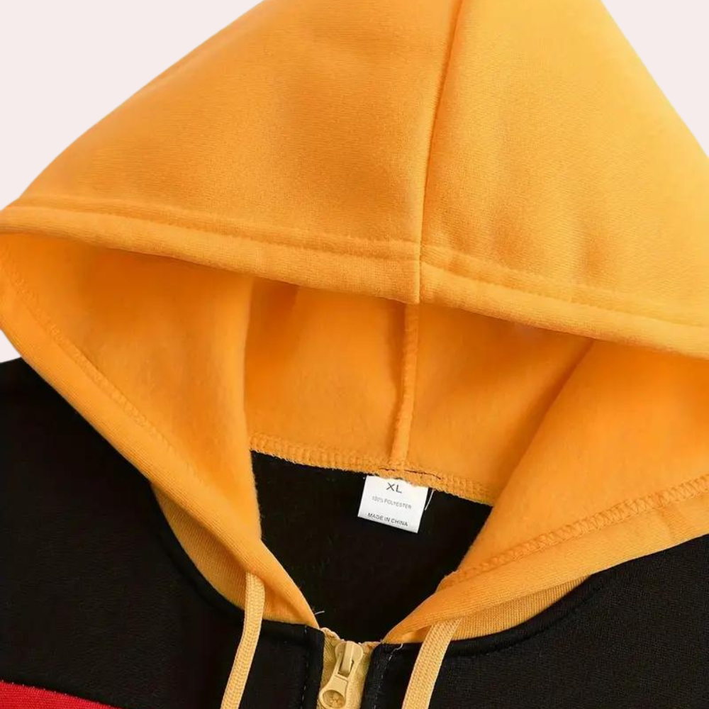 WW | Orangefarbener Kapuzenpullover mit Farbblock für Männer