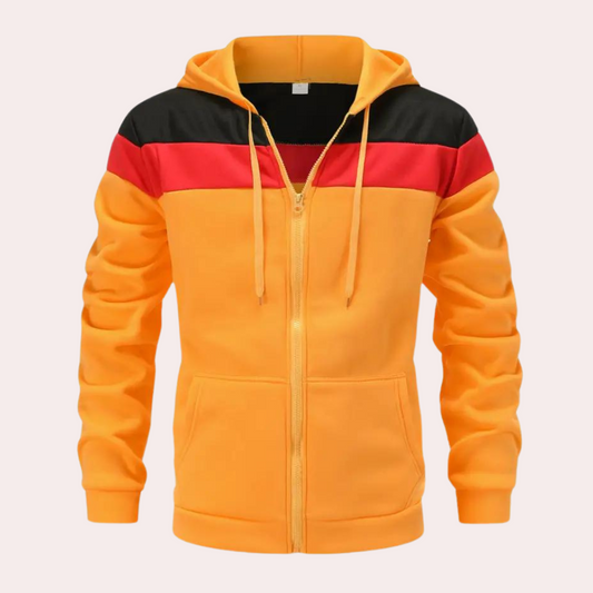 WW | Orangefarbener Kapuzenpullover mit Farbblock für Männer