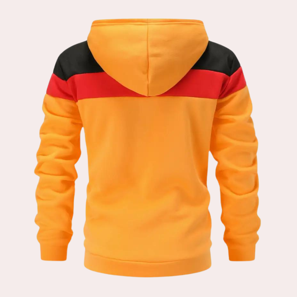 WW | Orangefarbener Kapuzenpullover mit Farbblock für Männer