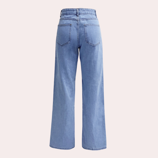 WW | Waist Jeans Damen - Gerade Schnitt Mom Fit Denim Hose mit Taschen & Elastischem Bund
