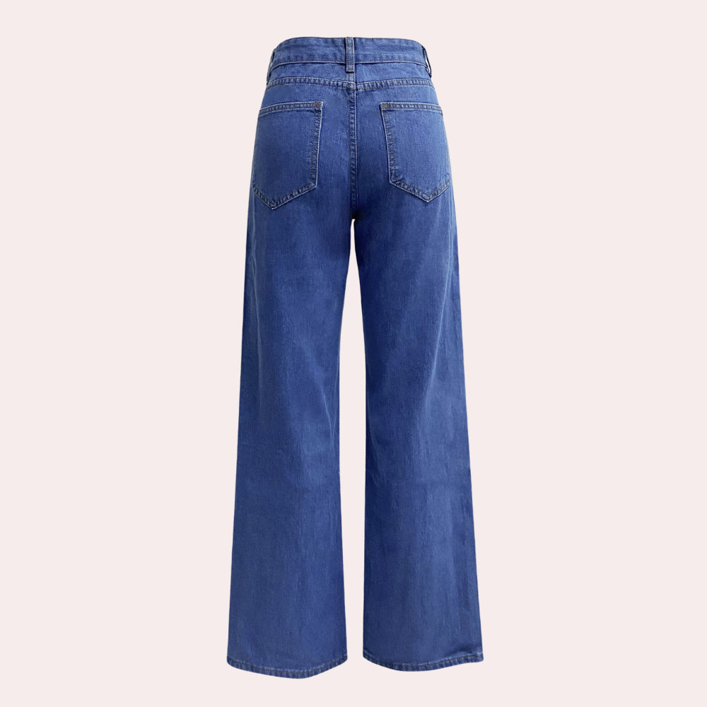 WW | Women's Waist Jeans - Straight Leg Mom Fit Denim Pants with Pockets & Elastic Waistband
