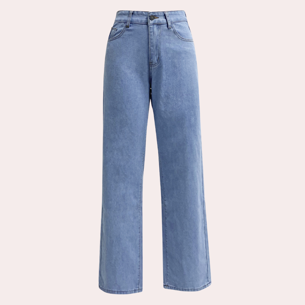 WW | Women's Waist Jeans - Straight Leg Mom Fit Denim Pants with Pockets & Elastic Waistband