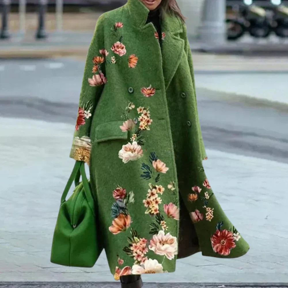 WW | Damenübermantel – Wollmischung – Oversized Fit – Vollständig – Abstraktes Muster – Knopfverschluss