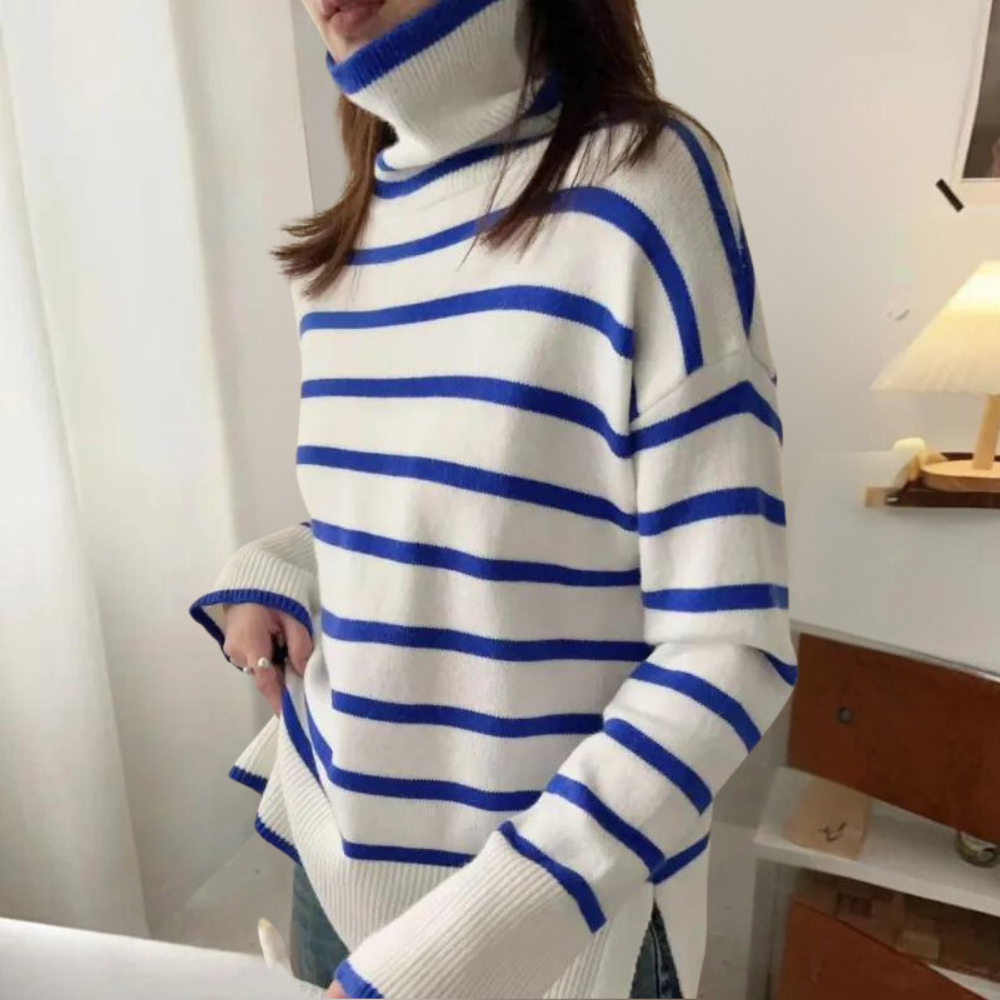 WW | Trendiger Gestreifter Rollkragenpullover für Damen