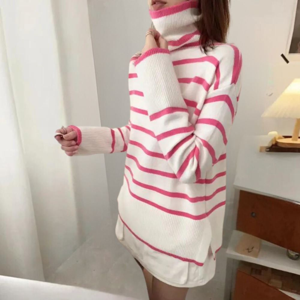 WW | Trendiger Gestreifter Rollkragenpullover für Damen