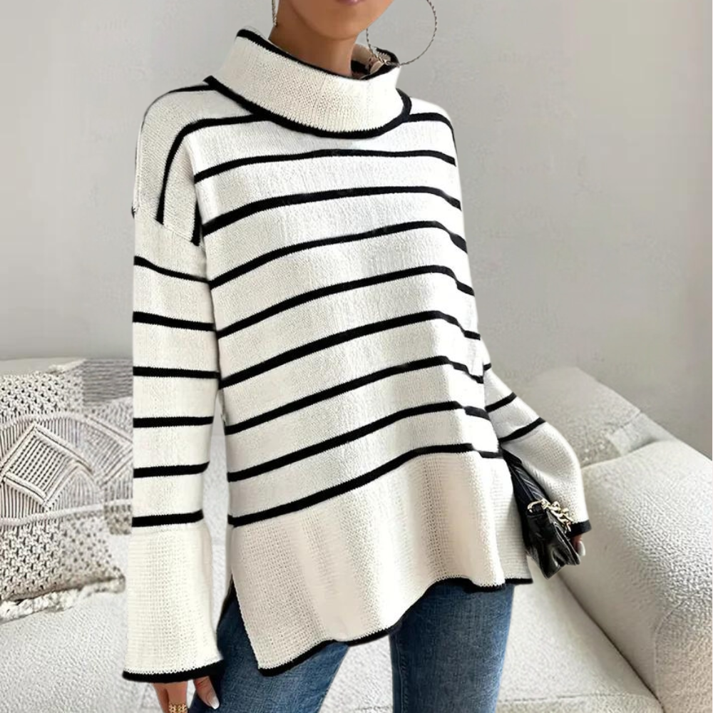WW | Trendiger Gestreifter Rollkragenpullover für Damen