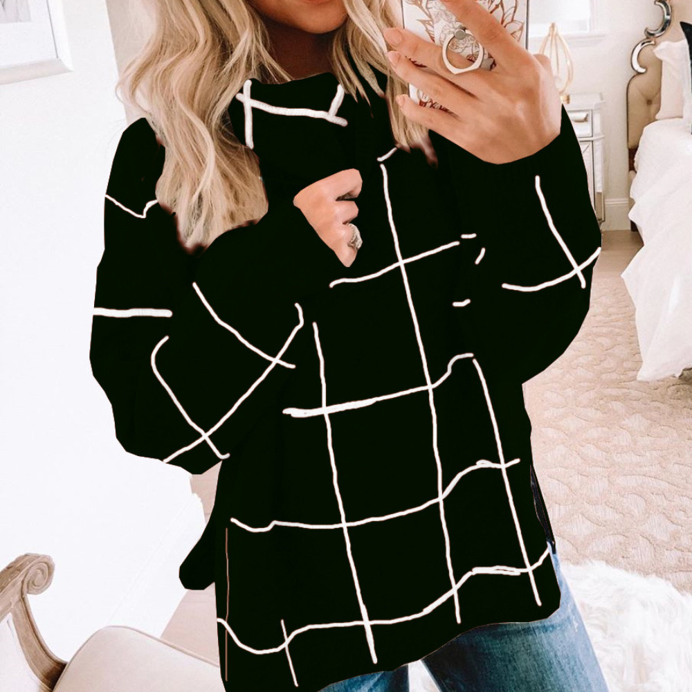 WW | Fashionable Women's Sweater with Plaid Pattern